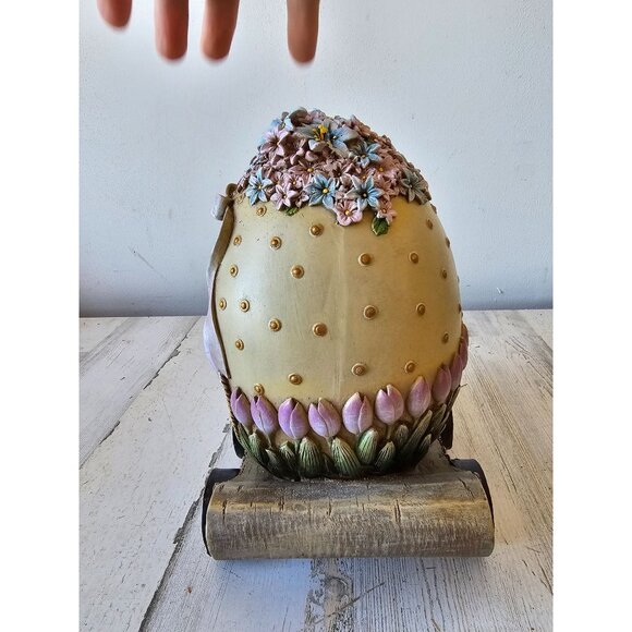 Shabby Chic large egg rabbit Easter spring bunny family chick cart unique decor - Picture 4 of 11